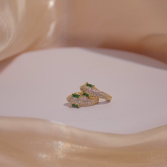 NEW 14K Gold Plated Emerald Snake Hoop Earrings - Picture 3 of 10